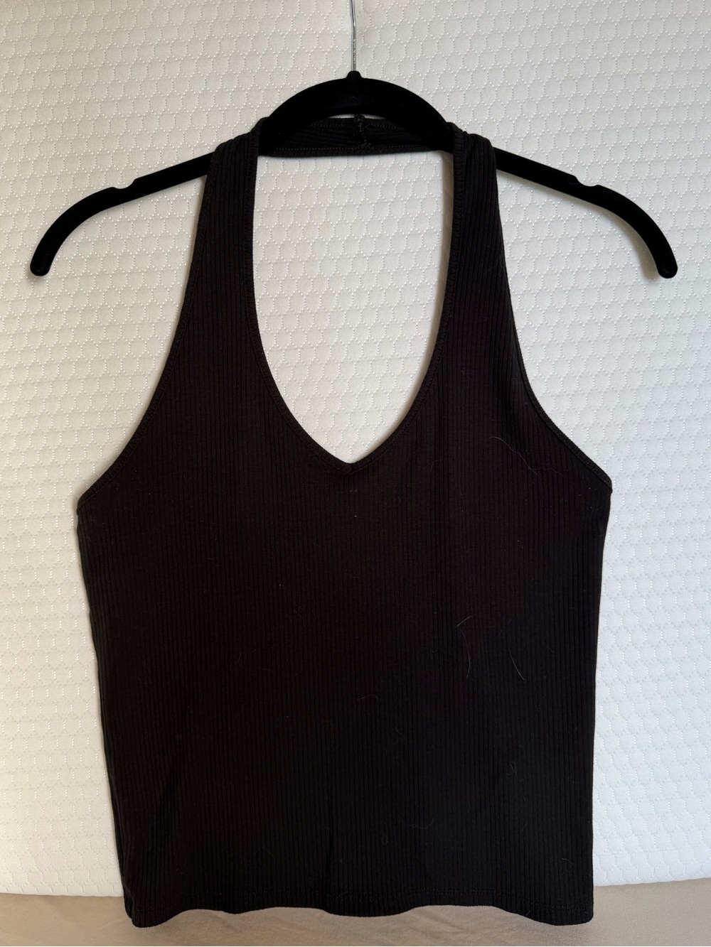 American Eagle Black Ribbed V-Neck Halter Top - Women